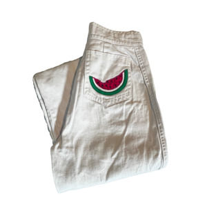 Vintage City Girl 100% Cotton White Jeans with Watermelon Patch Size 5